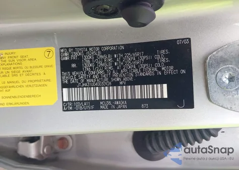 2004 Lexus Rx 330 из США, поврежденный, VIN JTJHA31U040030928